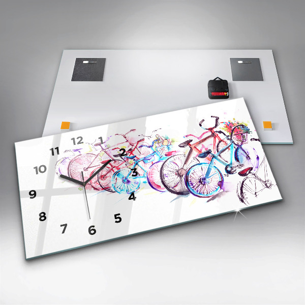 Horizontální hodiny na skle Barevná městská kola