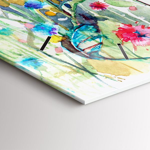 Horizontální hodiny na skle Vlčí máky na louce