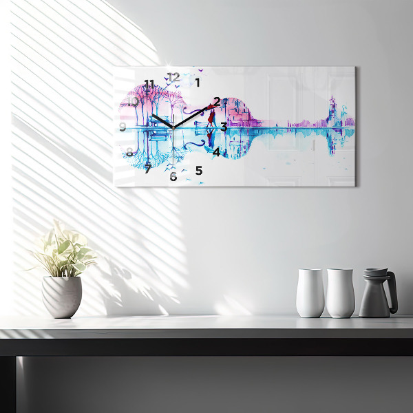 Horizontální hodiny na skle Jezero v parku Cello