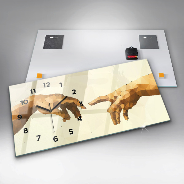 Horizontální hodiny na skle Stvoření Adama