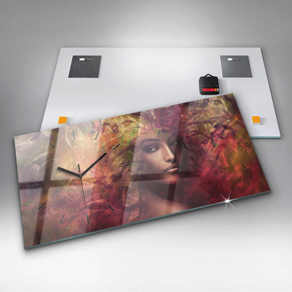 Horizontální hodiny na skle Portrét ženy