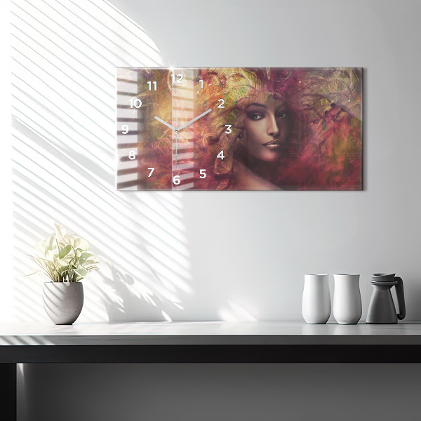 Horizontální hodiny na skle Portrét ženy