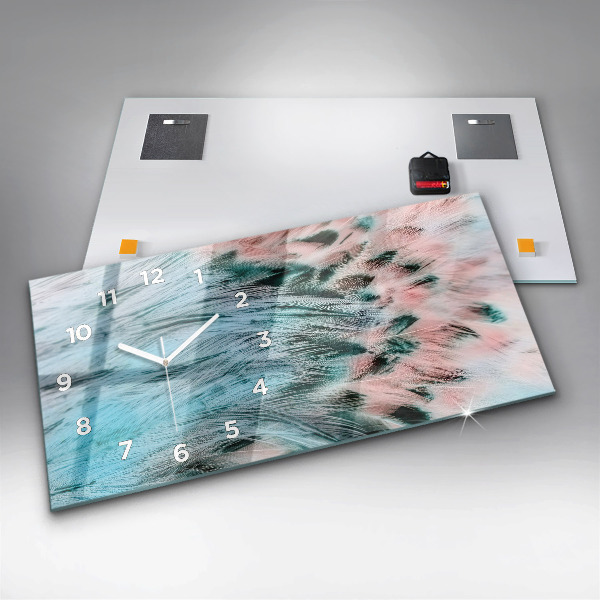 Horizontální hodiny na skle Barevné peří