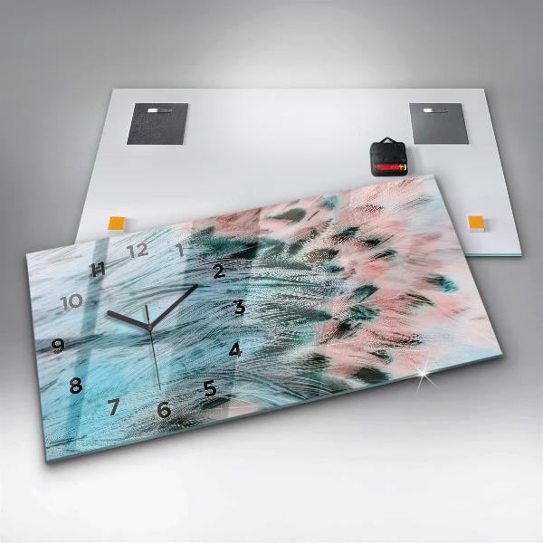 Horizontální hodiny na skle Barevné peří