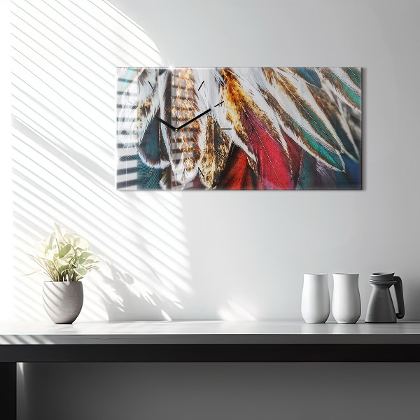 Horizontální hodiny na skle Světle hnědé ptačí peří