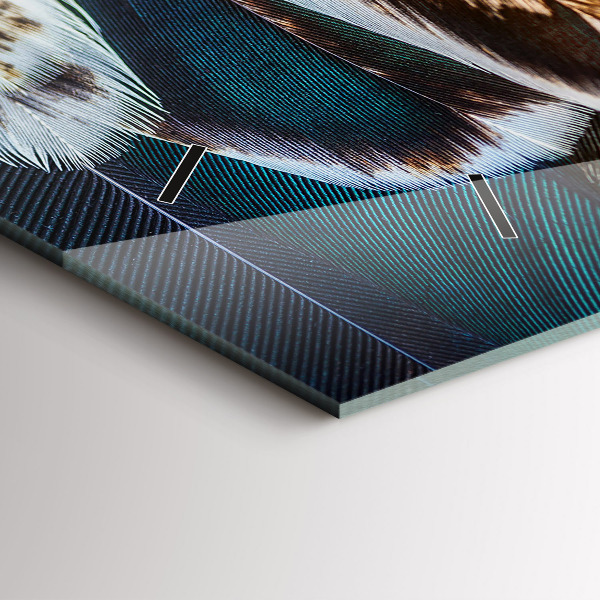 Horizontální hodiny na skle Světle hnědé ptačí peří