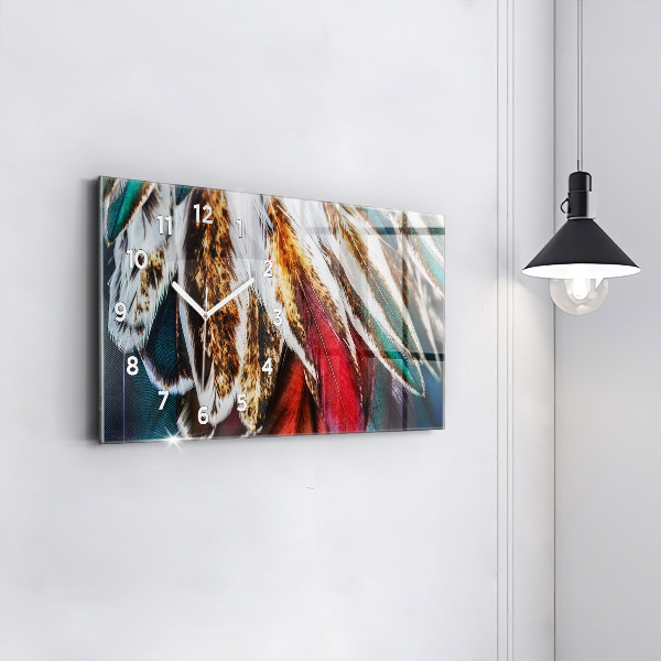 Horizontální hodiny na skle Světle hnědé ptačí peří