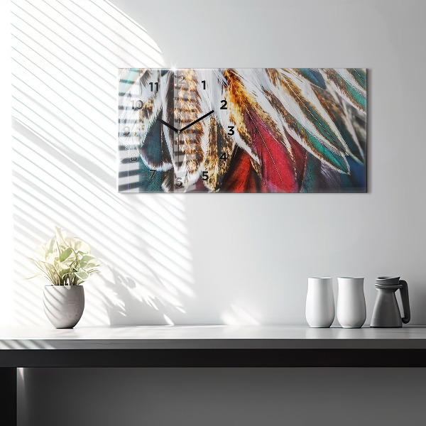 Horizontální hodiny na skle Světle hnědé ptačí peří
