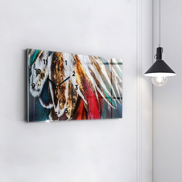 Horizontální hodiny na skle Světle hnědé ptačí peří