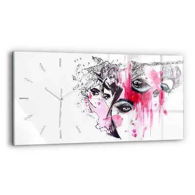 Horizontální hodiny na skle Mnoho tváří Abstraktní