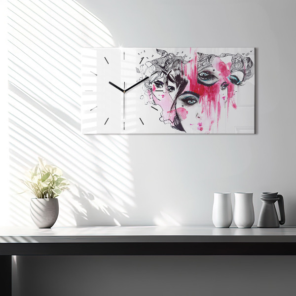 Horizontální hodiny na skle Mnoho tváří Abstraktní