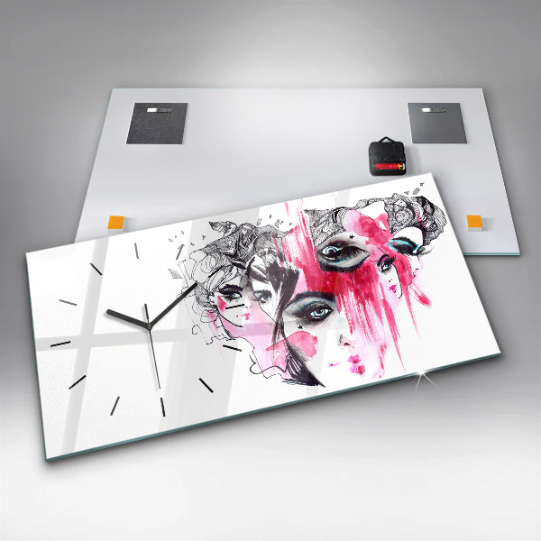 Horizontální hodiny na skle Mnoho tváří Abstraktní
