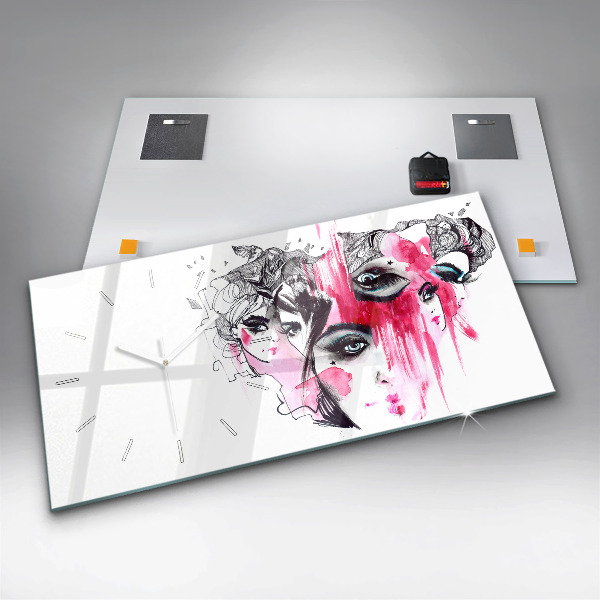 Horizontální hodiny na skle Mnoho tváří Abstraktní