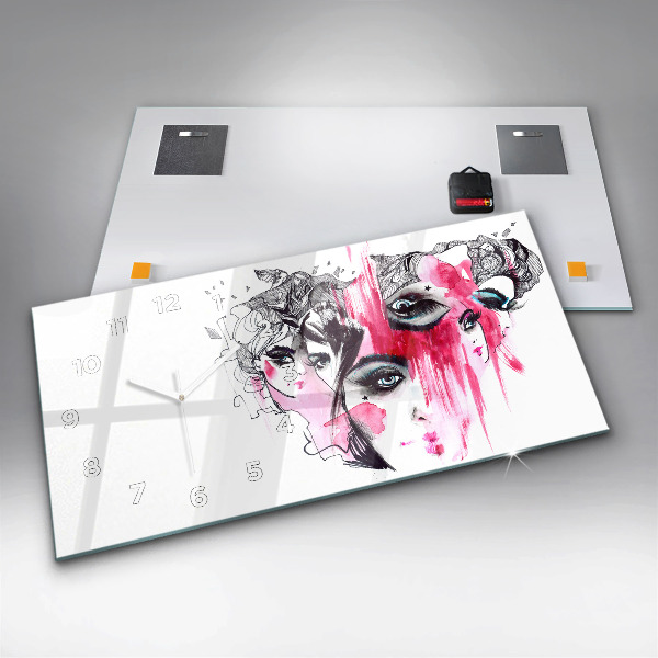 Horizontální hodiny na skle Mnoho tváří Abstraktní