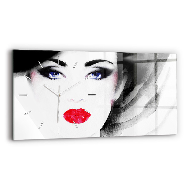 Horizontální hodiny na skle Portrét ženy
