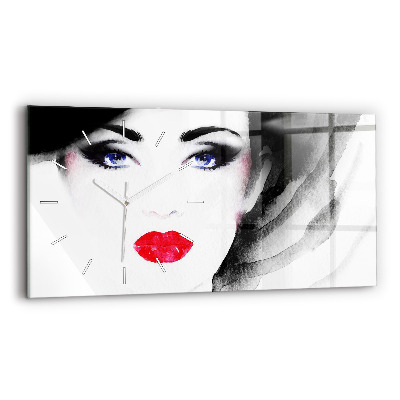 Horizontální hodiny na skle Portrét ženy