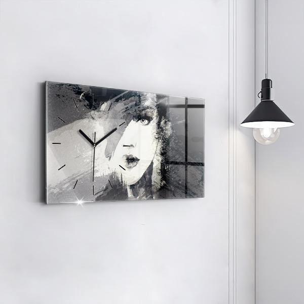 Horizontální hodiny na skle Žena - akvarel