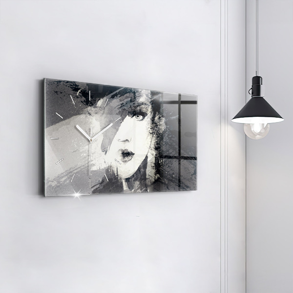 Horizontální hodiny na skle Žena - akvarel