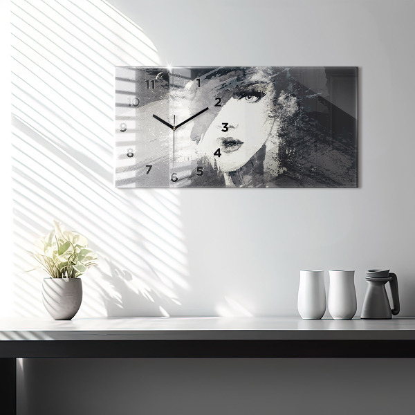 Horizontální hodiny na skle Žena - akvarel