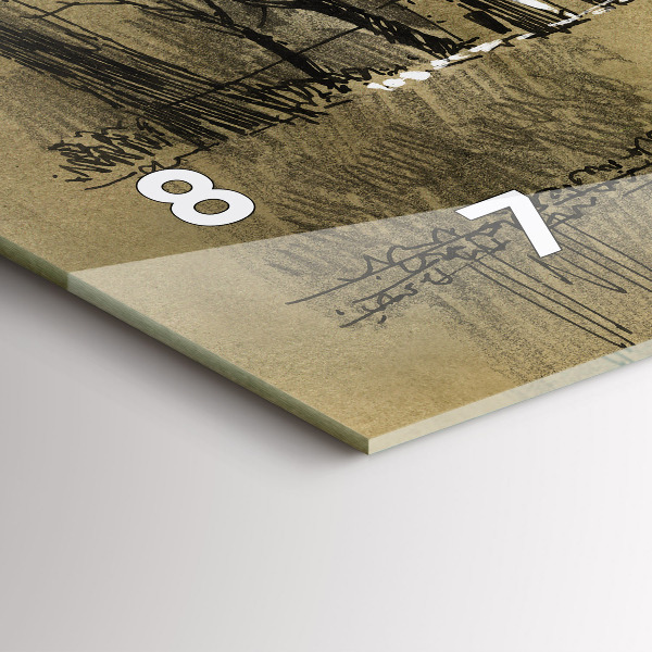 Horizontální hodiny na skle Park a stromy v sépiové barvě