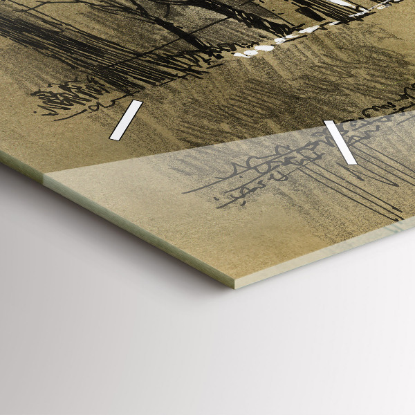 Horizontální hodiny na skle Park a stromy v sépiové barvě