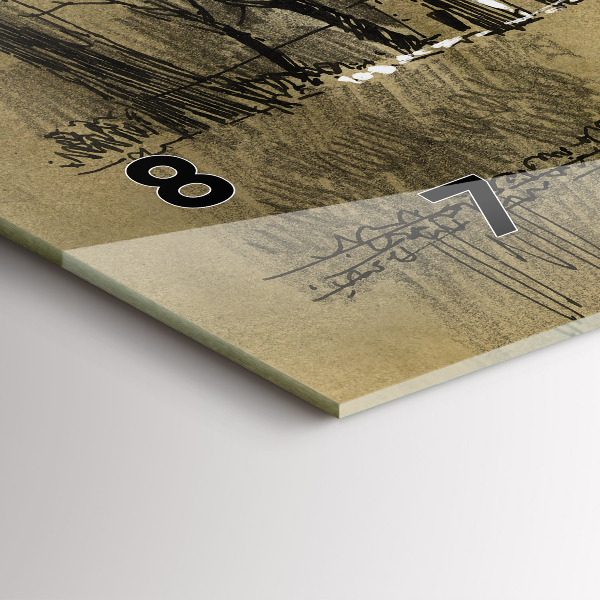 Horizontální hodiny na skle Park a stromy v sépiové barvě