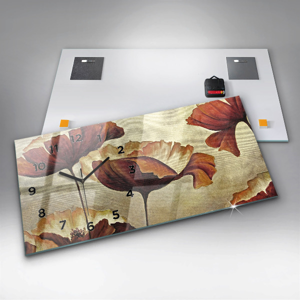 Horizontální hodiny na skle Malované máky
