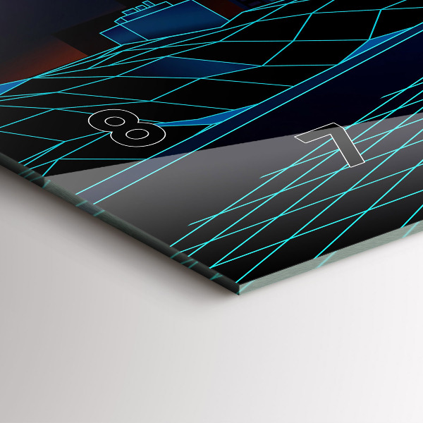 Horizontální skleněné hodiny na stěnu Město v kyberprostoru