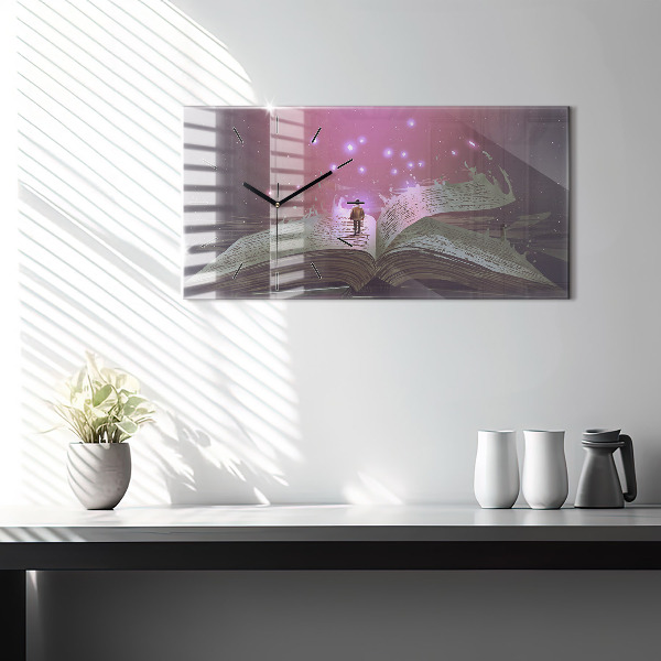 Horizontální skleněné hodiny na stěnu Abstraktní kniha