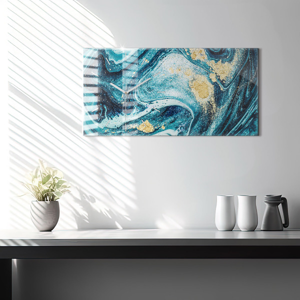 Horizontální skleněné hodiny na stěnu Abstraktní mramor