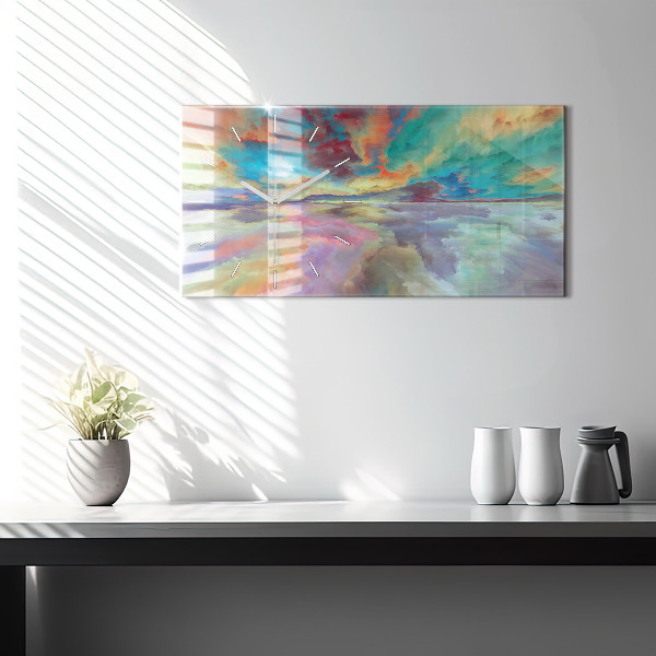 Horizontální skleněné hodiny na stěnu Abstraktní krajina