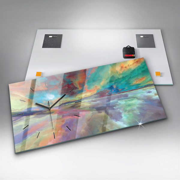Horizontální skleněné hodiny na stěnu Abstraktní krajina