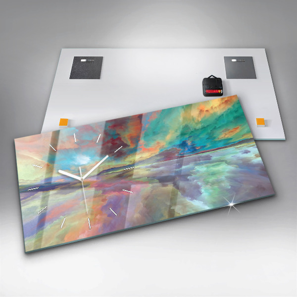Horizontální skleněné hodiny na stěnu Abstraktní krajina