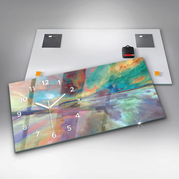 Horizontální skleněné hodiny na stěnu Abstraktní krajina