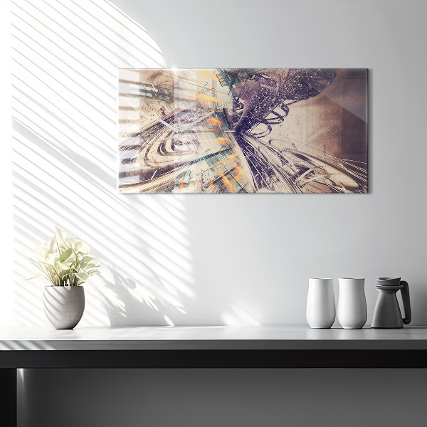 Horizontální skleněné hodiny na stěnu Abstraktní mechanismus