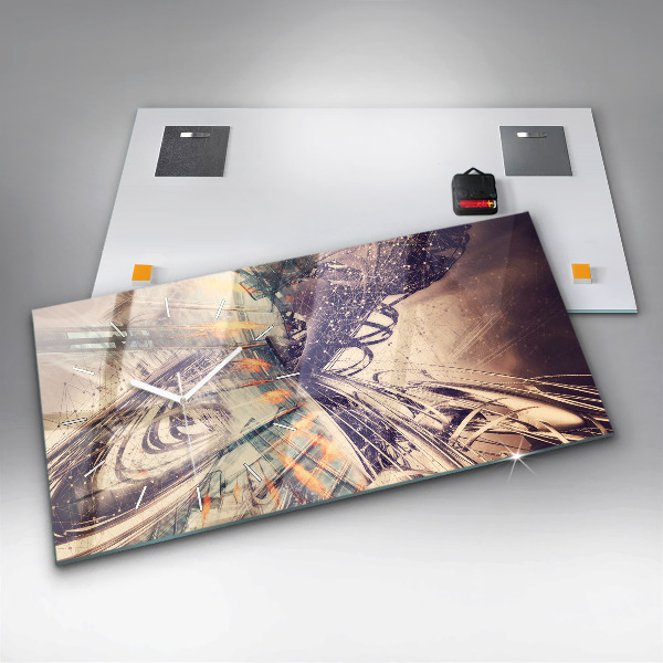 Horizontální skleněné hodiny na stěnu Abstraktní mechanismus