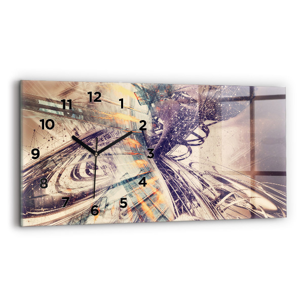 Horizontální skleněné hodiny na stěnu Abstraktní mechanismus