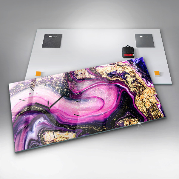 Horizontální skleněné hodiny na stěnu Abstraktní mramor