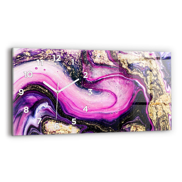 Horizontální skleněné hodiny na stěnu Abstraktní mramor
