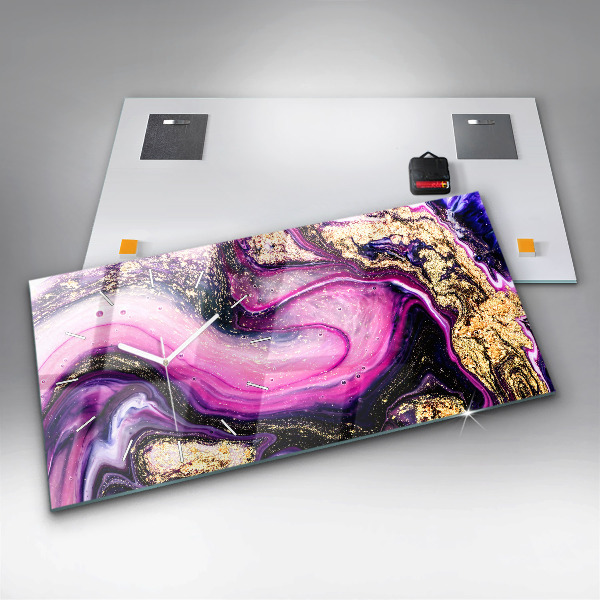 Horizontální skleněné hodiny na stěnu Abstraktní mramor