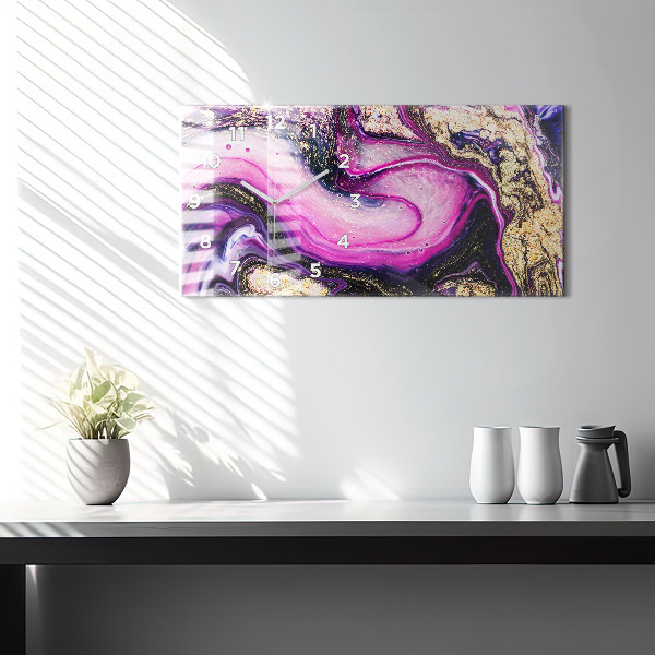 Horizontální skleněné hodiny na stěnu Abstraktní mramor