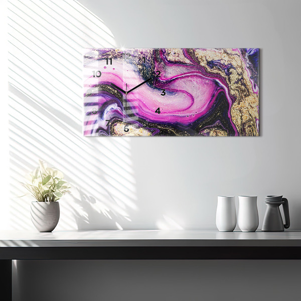 Horizontální skleněné hodiny na stěnu Abstraktní mramor