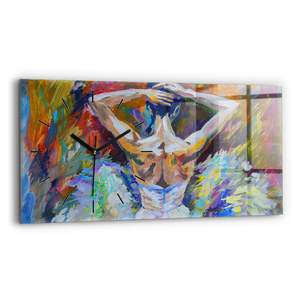 Horizontální skleněné hodiny na stěnu Malovaná baletka