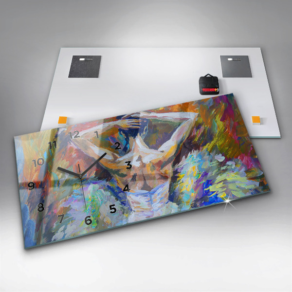 Horizontální skleněné hodiny na stěnu Malovaná baletka