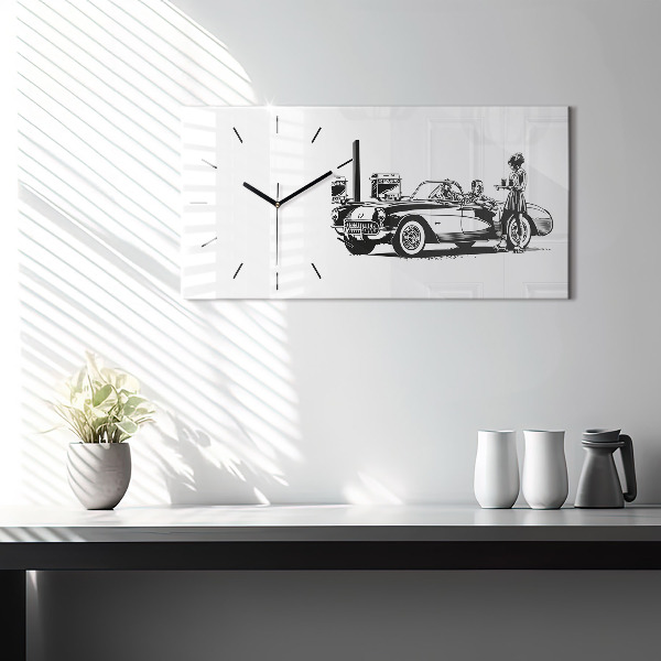 Horizontální hodiny na skle Retro ilustrace