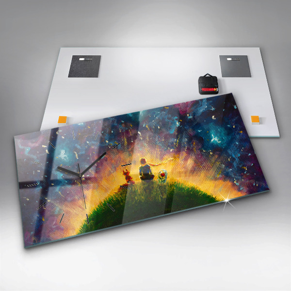 Horizontální skleněné hodiny na stěnu Abstraktní malý princ