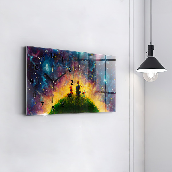 Horizontální skleněné hodiny na stěnu Abstraktní malý princ