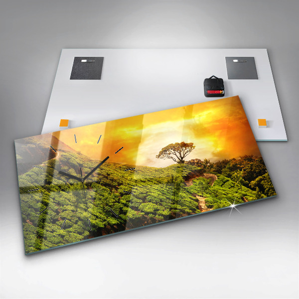 Horizontální hodiny na skle Čajový kopec