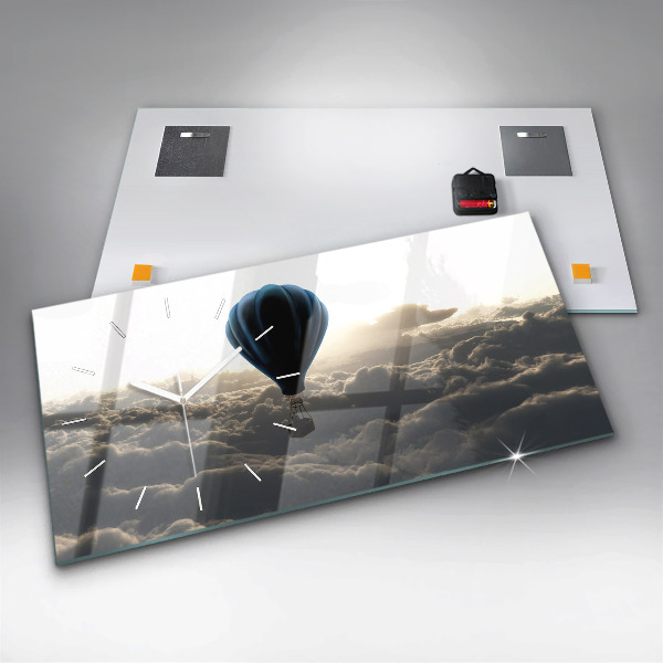 Horizontální hodiny na skle Balón na obloze