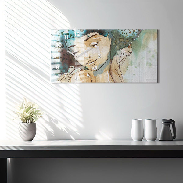 Horizontální hodiny na skle Abstrakce Žena